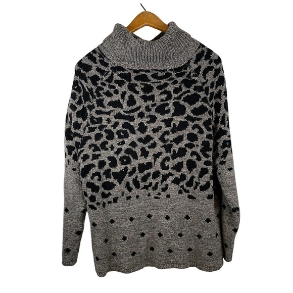 DIVINE heart women’s sweater cowl neck boxy super soft gray leopard size large - Picture 2 of 14